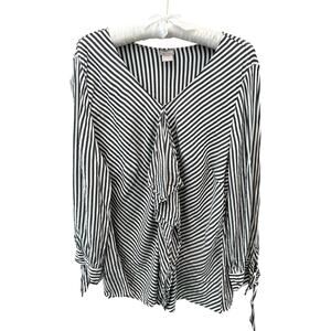 CHICO’S Gray White Stripe Ruffle Front Blouse Top | Size 3 (16/18)